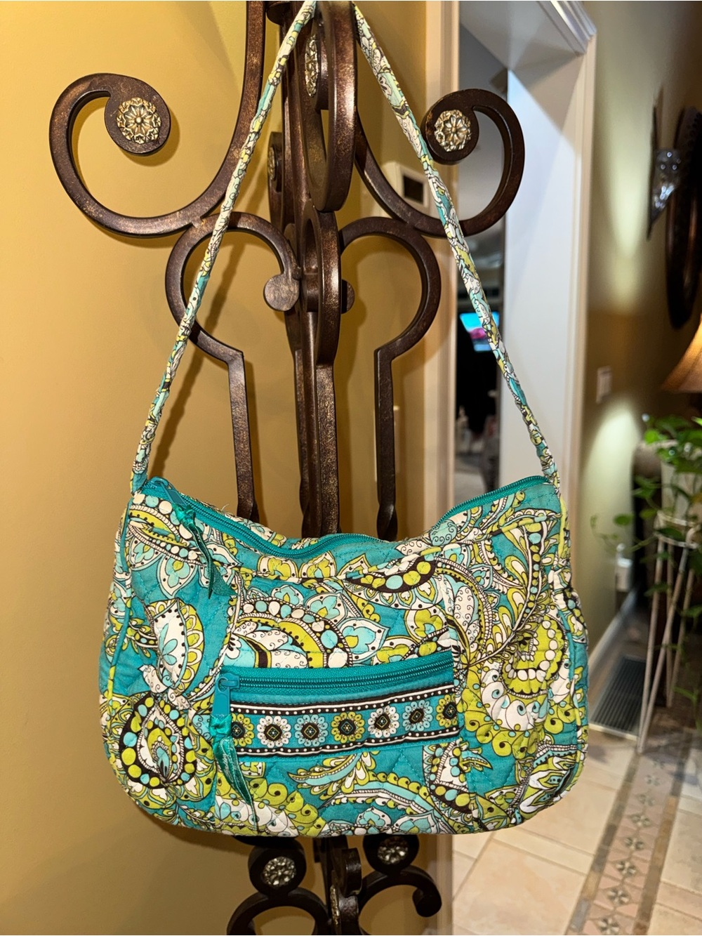 Vera Bradley Teal and Yellow Paisley Quilted Shoulder Bag
